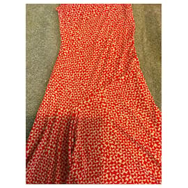Diane Von Furstenberg-Vestido vintage Renaxi assimétrico DvF de seda-Vermelho,Cru