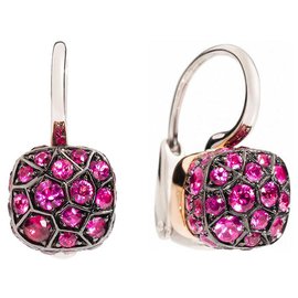 Pomellato-POMELLATO NUDO EARRINGS IN WHITE GOLD AND ROSE GOLD WITH RUBY-Red,Golden