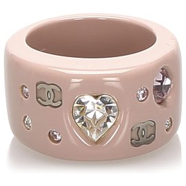 Chanel-Anillo Chanel Pink CC de diamantes de imitación-Castaño,Rosa,Beige,Otro