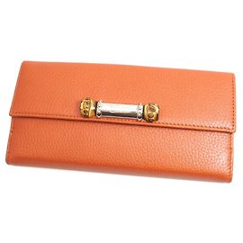Cartera Larga De Cuero De Bambú Naranja Gucci Naranja