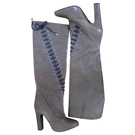 Nina Ricci Khaki Leather Boots 36 Khaki