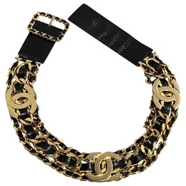 Chanel-Cinturones-Negro,Dorado