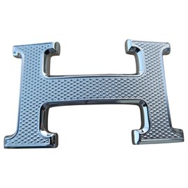 Hermès-Hermès belt buckle in palladium-coated guilloché steel 32MM-Silvery