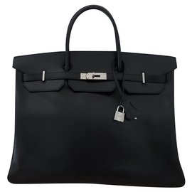 Hermès-HERMES BIRKIN 40 black box leather-Black