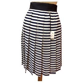 Jupe plissée rayée Edward Achour bleu et blanc Taille 36 Multicolore