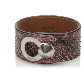 Fendi-Fendi Pink Python Leather Cuff-Black,Pink