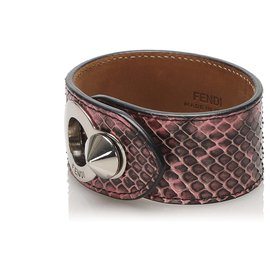 Fendi-Fendi Pink Python Leather Cuff-Black,Pink