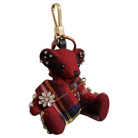 Burberry-BURBERRY, Key ring Thomas Bear with hairpin 100 % cachemire ET fleur en cristal-Rouge