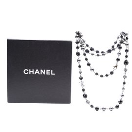 Chanel-Collier simple doublé de perles CC noir gris Chanel-Multicolore