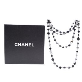 Chanel-Chanel Black Grey CC Bead Pearl foderato singola collana-Multicolore