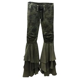 BALMAIN $1750 Calça camuflada skinny bellbottom calça jeans motociclista com cadarço Verde