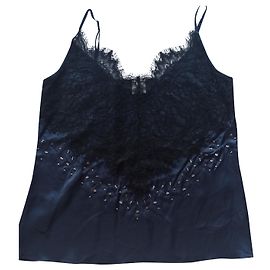 Pinko Canotta in seta e pizzo blu scuro Blu scuro