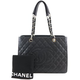 Chanel-Chanel Gst Grand Shopping Preto Couro Acolchoado Caviar-Preto
