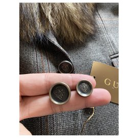 Gucci-Giacca Gucci in tweed e collo di lupo-Marrone