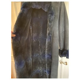 Autre Marque-Cappotto lungo reversibile in camoscio e orylag-Blu navy