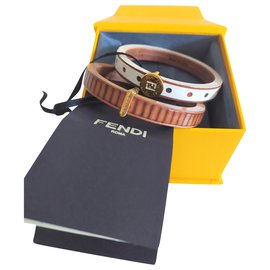 Fendi-Bracelet Daisy / calf + gold metal-White