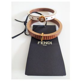 Fendi-Bracelet Daisy / calf + gold metal-White