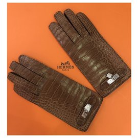 Hermès-Hermès Gloves-Khaki,Light brown