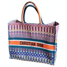Dior-Bolso tote con libro mexicano bordado Christian Dior-Negro,Rosa,Blanco,Roja,Azul,Verde,Naranja,Púrpura,Amarillo