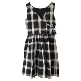 Vestido de algodão e seda Marc by Marc Jacobs Marrom Preto Bege Fora de branco