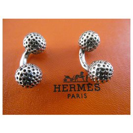 Hermès-Hermès Paar Golfball-Manschettenknöpfe aus Sterlingsilber-Silber