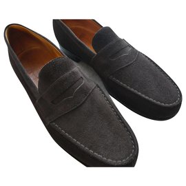 JM Weston-jm weston moccasin 180 in chocolate suede 8b 42 narrow-Chocolate