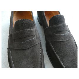 JM Weston-jm weston moccasin 180 in chocolate suede 8b 42 narrow-Chocolate