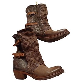 Autre Marque to.S.98 Botines de Cuero Patchwork Marrón Castaño