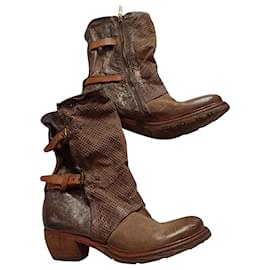 Autre Marque to.S.98 Patchwork Leather Ankle Boots Brown Brown