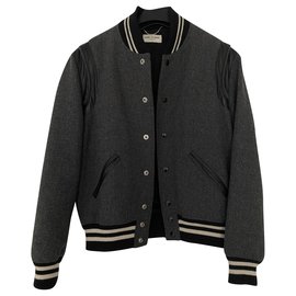 Saint Laurent Teddy wool blend bomber jacket grey Grey