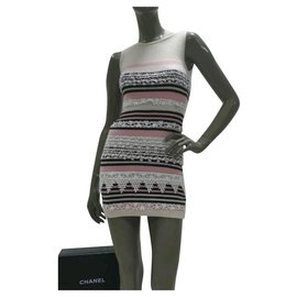 Chanel-Vestido listrado de cashmere Chanel Sz 36-Multicor