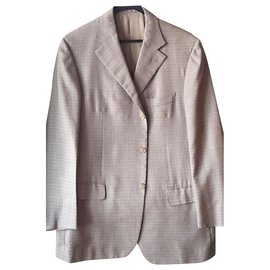 Ermenegildo Zegna-ZEGNA NAPOLI COUTURE / BEIGE CHECKED BLAZER IN CASHMERE AND SILK-Beige