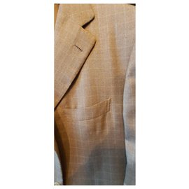 Ermenegildo Zegna-E.ZEGNA NAPOLI COUTURE xxx BROWN CHECK BLAZER IN CASHMERE AND SILK / HAND MADE-Light brown