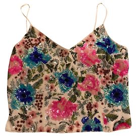 Top canotta floreale con paillettes Shanghai Tang Rayon Multicolore