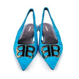 Balenciaga Blue BB Slingback Samt Ballerinas Blau Golden Hellblau