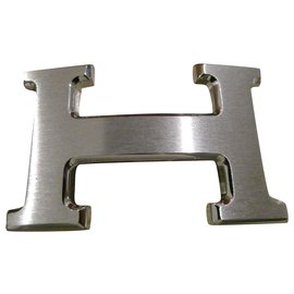 Hermès-boucle de ceinture 5382 en acier palladié brossé 32mm-Argenté