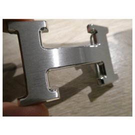 Hermès-boucle de ceinture 5382 en acier palladié brossé 32mm-Argenté