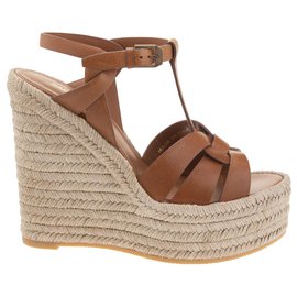 Saint Laurent-Espadrille 95 SANDALS IN AMBER LEATHER WITH PLATFORM-Other