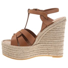 Saint Laurent-Espadrille 95 SANDALS IN AMBER LEATHER WITH PLATFORM-Other