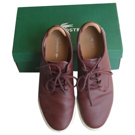Lacoste-Sapato de couro genuíno Lacoste-Bordeaux