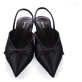 Balenciaga-Balenciaga Black Knife Slingback Satin Mule-Black