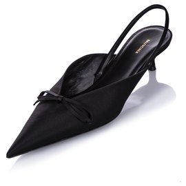 Balenciaga-Balenciaga Black Knife Slingback Satin Mule-Black