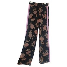 Autre Marque Pantalon Isabelle Blanche en velours noir imprimé fleurs Multicolore