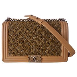 SAC CHANEL BOY TWEED GOLD Doré
