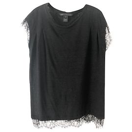 Marc by Marc Jacobs Schwarzes Leinenoberteil mit Spitzendetails Schwarz