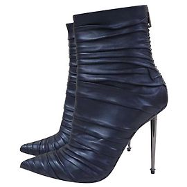 Tom Ford Draped Leather Metal Heels Booties Black