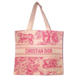 Dior-DIOR sac cabas toile de jouy-Rouge,Beige