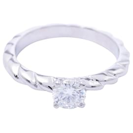 Chaumet-Chaumet Diamond Platinum Torsade de Chaumet Solitaire Engagement Ring 0.33Cts-Silvery