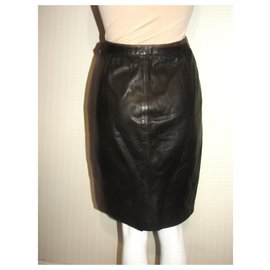 Saint Laurent-Vintage Saint Laurent Rive Gauche leather skirt-Dark brown