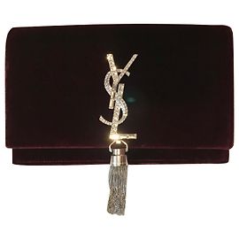 Saint Laurent Portafoglio Kate con catena con pompon Bordò